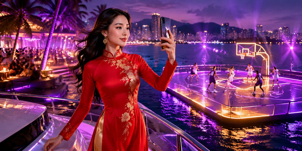 Người chơi cá cược bóng rổ tại Nha Trang với trang phục áo dài truyền thống