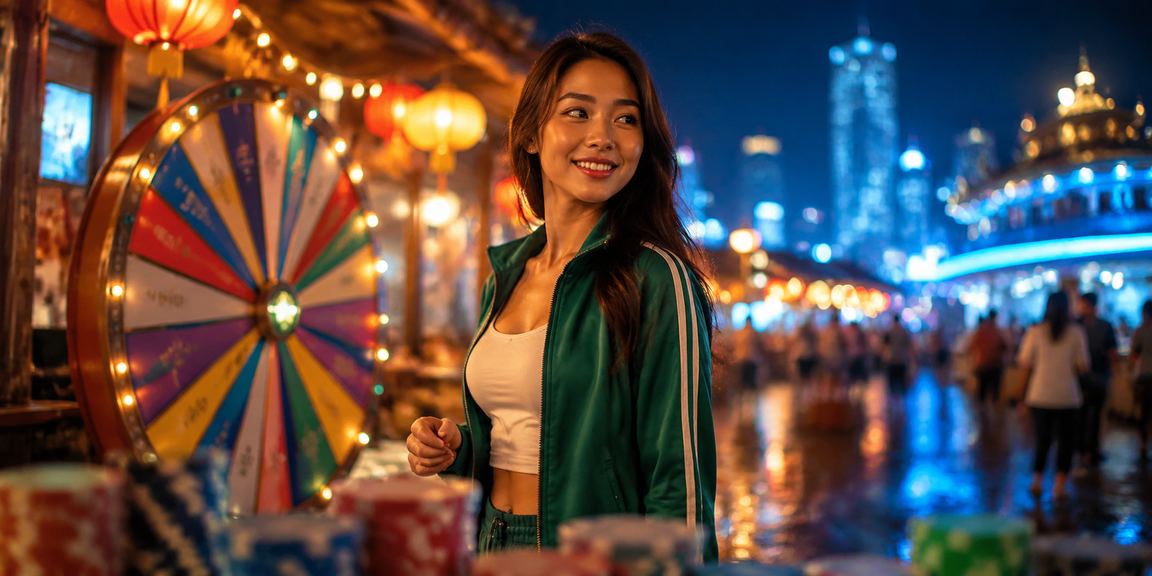 Cảnh quay casino và bàn cược tại Việt Nam với ánh đèn neon văn phòng